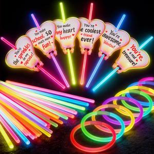 36 Pack Neon Valentine's Day Gift Cards with Glow Sticks, Glow in The Dark Party Favors for Classroom Exchange, School Prizes, Kids Valentine's Party Supplies Glow Stick Bracelets and Necklaces