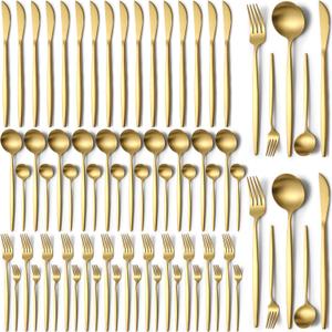 60 Pieces Stainless Steel Silverware Set, Flatware Cutlery Set Service for 12, Tableware Cutlery Set Include Knife Fork Spoon Set, Utensils for Home, Restaurant, Hotel, Dishwasher Safe (Gold)