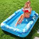 SLOOSH Inflatable Tanning Pool Lounger Float, 70" x 46" Pool Floats Adult with Pillow, 4 in 1 Suntan Tub Raft Floatie,Sunbathing Bed Lounge for Water Blow Up Kids Ball Pit Party Gifts, L-Blue