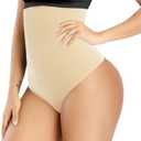 Werena Tummy Control Thong Shapewear for Women Seamless Shaping Thong Panties Body Shaper Underwear (Large, 03# Beige-compression)