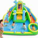 Inflatable Water Slide Bounce House, Dinosaur Theme 8-in-1 Water Park for Kids Ages 3-12 with Dual Slides, Climbing Wall, Splash Pool & Basketball Hoop, Backyard Outdoor Summer Play, 158x168x95 in, Large