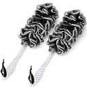 Qewro 2Pack Back Scrubber for Shower, Dual-Sided Loofah on a Stick as Shower Brush Exfoliating Body with Long Handle, Loofah Sponge Mens Loofah Bathing Accessories for Women (2Pack Black) 