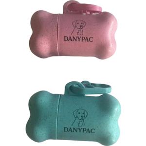 Dog Waste Bag Dispenser, Bone Shaped, Portable Pet Poop Bag Holder with Carabiner Clip, 2 Pack (Pink Cyan)