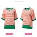 SHEWIN Shirts for Women 2026 Loose Short Sleeve Sweatshirt Cute Womens Summer Tops Dressy Casual Crewneck Color Block Tee Shirt Trendy Spring Outfits White and Orange Stripe XL
