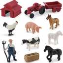 MEMOVAN Realistic Mini Barn Farm Toys Tractor Playset Plastic Farm Animals Figurines Farm Cake Toppers Farm Figures Farmer Vehicle Toy Truck with Trailer for 3-12 Years Old Kids Boys Girls Toddler