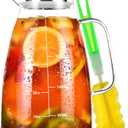 Aofmee Glass Pitcher, 68oz Water Pitcher with Lid and Precise Scale Line, 18/8 Stainless Steel Iced Tea Carafe, Easy Clean Heat Resistant Borosilicate Jug for Juice, Milk, Cold or Hot Beverages