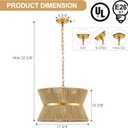 18 Hand Woven Rattan Boho Chandelier Brass Ajustable Pendant Light for Kitchen Island Living Room Bedroom Hallway, UL Listed