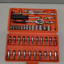 46PCS Small Drive Socket Ratchet Wrench Screwdriver Set, 1/4 Inch Metric Socket and Ratchet Wrench Set with Extension Bar, Upgrade Compact Tool Set for Car
