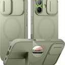 SURITCH for iPhone 17 Case with Camera Control Cover, Camera Slide Cover and Adjustable Kickstand, Compatible with MagSafe, Shockproof Bumper Protective Cases 6.3 Inch, Green