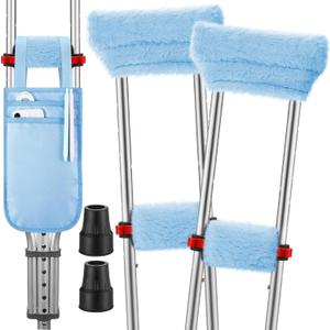 Threlaco 7 Pcs Fluffy Crutches Padding, Bag, Hand Grips Underarm Crutches Padding Cover Crutch Pads for Armpit and Hand Grips, Pouch, Lightweight Accessories for Adult Youth Walking(Blue)