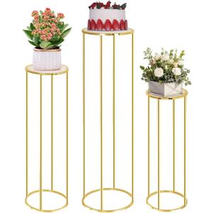 3Pcs Cylinder Pedestal Stands for Party, Gold Round Cylinder Stands for Parties, Metal Plant Cylinder Cake Stands for Flowers, Cylinder Tables for Wedding, Party, Birthday, Garden Decor