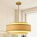 20" Golden Drum Chandelier with White Linen Lampshade 4-Light Modern Farmhouse Chandelier Light Fixture for Dining Room, Kitchen Island, Foyer, Entryway Bedroom