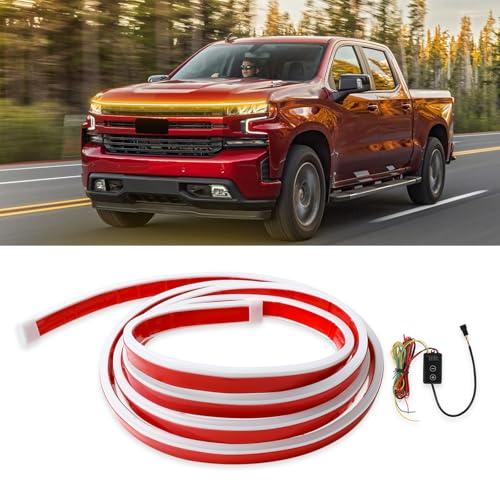 Car Led Hood Light Strip 94 inch Dual Color LED Hood Light Exterior Flexible Waterproof LED Strip Lights Turn Signal Daytime Running Lights for Car SUV Truck