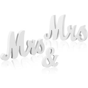 Berlune Mrs and Mrs Sign for Wedding Table, Large Lesbian Wedding Sign for LGBT Head Table Wood Letter, Lesbian Engagement Anniversary Party Decors(White)
