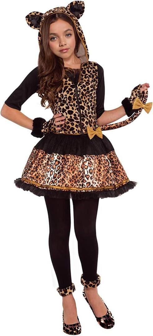 Lingway Toys Cheetah Costume for Girl's Halloween, Girl's Leopard Costume Dress with Tights, Glovelettes, Tail, S4-6