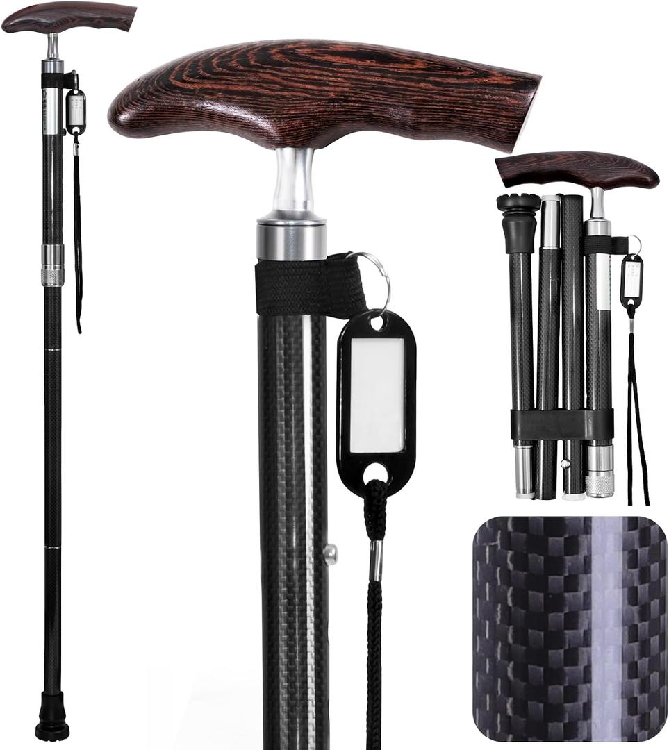 Carbon Fiber Walking Cane for Men and Women - 10 Height-Adjustable, Cane for Seniors Balance, Carbon Fiber Cane Ultralight 0.55 lb, Black Matte, 350 lbs Capacity(Black)
