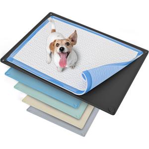 TidyFriend Dog Pee Pad Holder Tray Fits for 30 x 23 Pee Pads with Corner Lock Holes, Raised Edges, Non-Spill, Easy to Clean Silicone Dog Potty Tray Holder, For Indoor Floor Protection (Black)