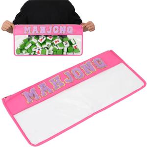 Empty Mahjong Bag Waterproof Tile Zippered Case with Letters American Mahjong Tile Bag PVC Clear Mah Jong Lover Gift, Case Only (Pink)
