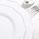 WDF 60pcs Silver Plastic Plates-Baroque White &Silver Plates for Upscale Parties &Wedding-including 30Plastic Dinner Plate 10.25inch, 30 Salad Plate 7.5inch for Baby Shower Wedding Spring