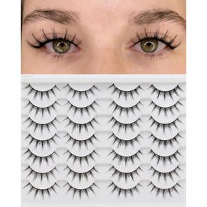 Losha Manga Lashes Fluffy Faux Mink Lashes 14 Pairs Natural False Lashes Pack Wispy Short Anime Lashes Look Like Individual Clusters (3D1009)