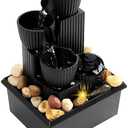 USB Tabletop Water Fountain with Real Stones & Yellow LED – Compact Indoor for Office, Home, Yoga & Meditation – Soothing Waterfall Feature, Quiet Pump, No-Brand – Black