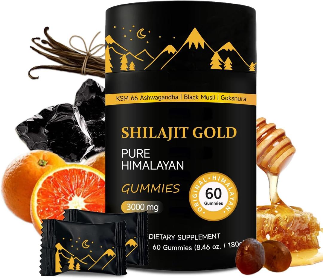 Shilajit Gummies | Pure Himalayan Shilajit Gummies Gold | Ashwagandha, Gokshura | Fulvic Acid & 85+ Trace Minerals for Men, Women | Non-GMO | Lab Tested | No Added Sugar I 60 Gummy, Expiration Date 02/05/2025