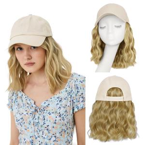 FORCUTEU Hat Wigs for Women Baseball Cap with Hair Extensions Short Wave Synthetic baseball Cap Wig for Women Adjustable Hat with Hair Attached for Daily Use(14inch) (One Size)