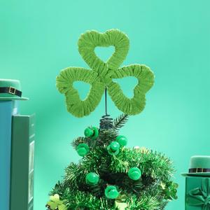 2 Pcs 7 Inch St Patrick's Day Tree Topper, Velvet Green Shamrock Tree Topper Decorations for St Patrick's Irish Festival Party Home Ornament Decor