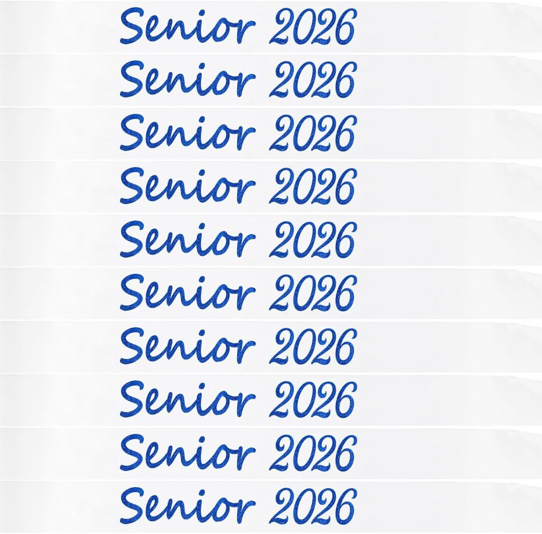 Senior Sash 2026, 10 Pack White Senior 2026 Satin Sashes with Blue Glitter Letters Graduation Sash Finally Graduated Senior Cheer Sash Party Supplies