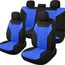 CAROMOP Car Seat Covers Full Set, Washable and Breathable Premium Cloth Seat, Split Bench Seat Covers for Cars, Universal Fit for Most Car Interior Covers Sedan Truck SUV(Black/Blue)