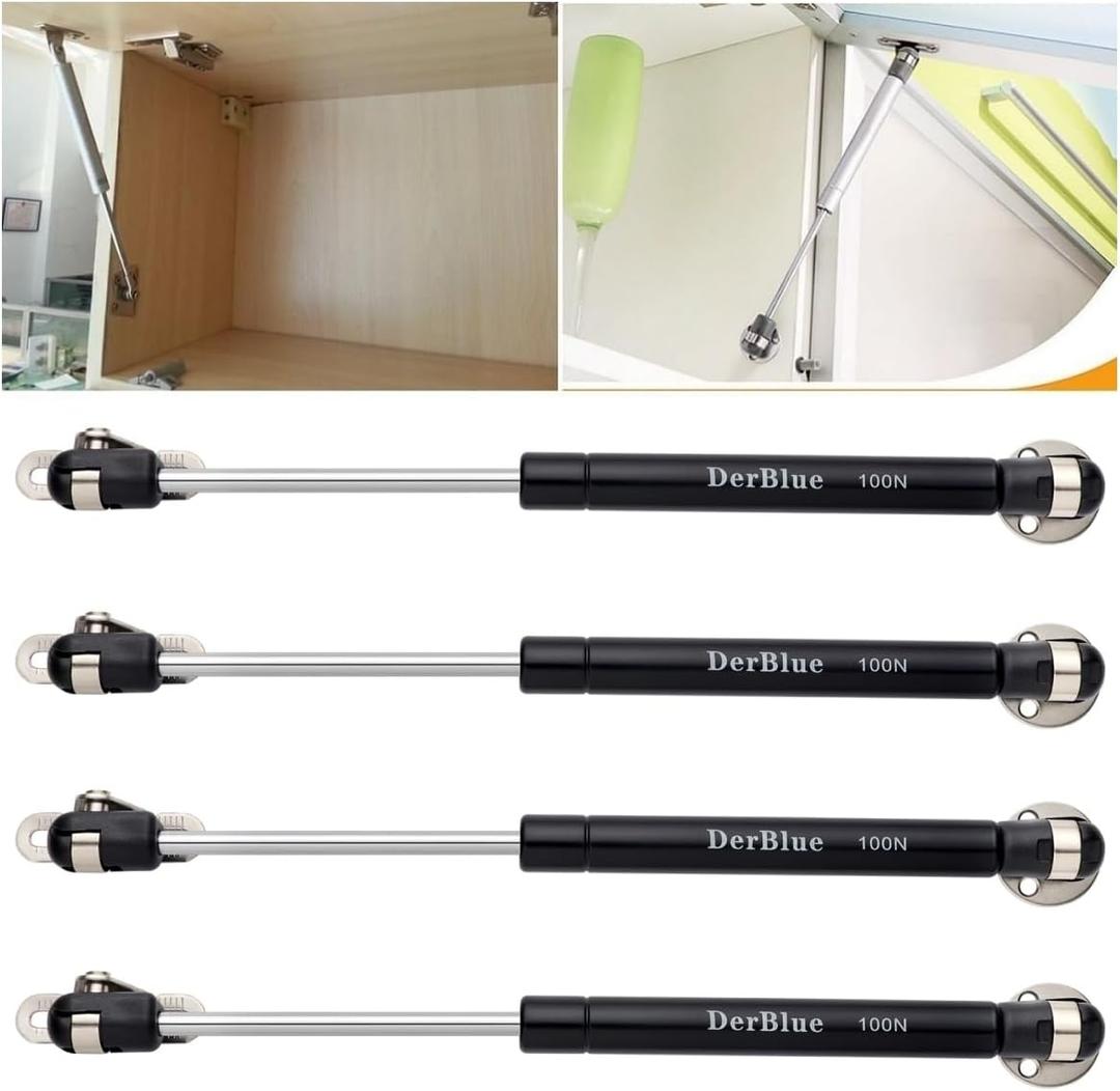 DerBlue 4-Pack 10inch 100N/25lb Gas Struts for Cabinets - Professional Cabinet Shocks and Gas Struts (Black)