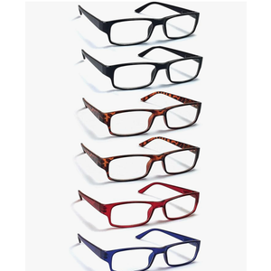 6 Pack Reading Glasses, Traditional Frames in Assorted Colors, for Men and Women, with Spring Loaded Hinges, +1.0