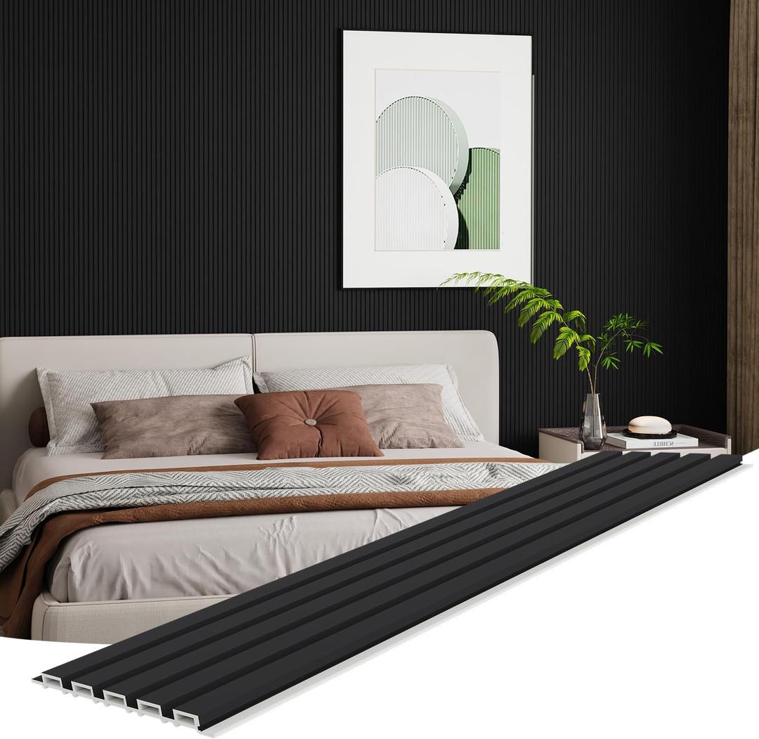 WPC Wall Panels, 8-Pack 94.5  6 Inch 3D Wall Panels for Interior Wall Dcor, Modern Accent Wall Panels for Office Spaces, Living Room, TV Background (Matte Black)