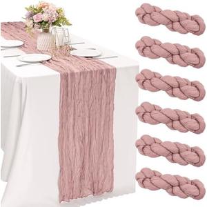 6 Pieces Dusty Pink 10FT Cheesecloth Table Runner Boho Gauze Fabric Table Runner Rustic Sheer Runner for Wedding Birthday Baby Shower Party Boho Table Decoration (Dusty Pink）