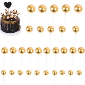 30PCS Balls Cake Topper Decorations DIY Cake Insert Toppers Ball Cake Picks Cupcake Topper for Birthday Party Graduation Wedding Cake DecorationGold)