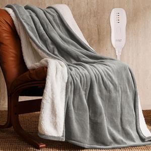 JET'S HOME Heated Blanket 50"x60" - ETL&FCC Certified Flannel Electric Blanket Machine Washable Heating Throw with 5 Heating Levels 3 Hours Auto-Off Overheating Protection (Grey)