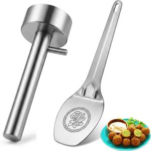 Falafel Scoop, 2-Piece Meatball Maker Set with Stainless Steel Spatula, Professional Falafel Maker with 6cm Press Mold, Durable 201 Stainless Steel Falafel Scoop for Home and Commercial Use