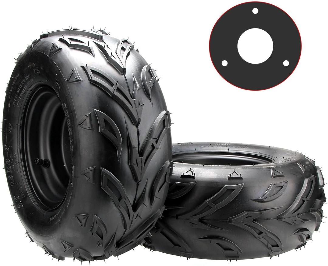 16x8-7 ATV Wheels, 3 lug 16x8-7 Tubeless Tires for Kazuma Quad ATV Go Kart UTV 125cc 150cc Off Road Tyres 3 Holes Rim set of 2