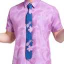 Nick Cosplay Costume, Hawaiian Pink Floral Fox Shirt with Tie for Adult Men, Halloween Animal Animated Film Character Suit (Purple)