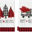 Artoid Mode Black Red Truck Trees Kitchen Dish Merry Christmas, 18 x 26 Inch Buffalo Plaid Winter Drying Cloth Tea Towels for Cooking Baking Set of 2