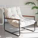 MAXYOYO Modern Accent Chair, Comfy Living Room Chair with Metal Frame Wooden Armrest, Upholstered Armchair with Soft Cushion for Bedroom Balcony Lounge Reading Room, Beige (Standard, Beige (Corded Fabric))