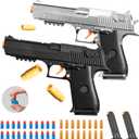 2Pack M1911 EVA Soft Foam Ejection Toy Blaster, Shooting with Foam Darts, Shooting Games, Backyard Fun and Outdoor Games, Education Toy Model for Boys Girls Halloween Christmas Ages 8+ (Black+Silvery), Small