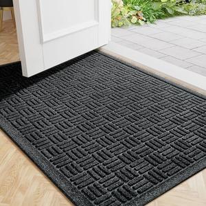Mibao Front Door Mat Indoor Outdoor Entrance, Dirt Trapping Waterproof All-Season, All-Weather Doormat, Non-Slip Durable Natural Rubber Low Profile Easy Clean Patio Entrance Mat, 36" x 60", Black