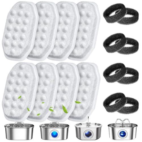 16 Pack Cat Water Fountain Filters Replacement & Pre-Filter Sponges for 108oz/3.2 Stainless Steel Pet Water Fountain with Water Level Window