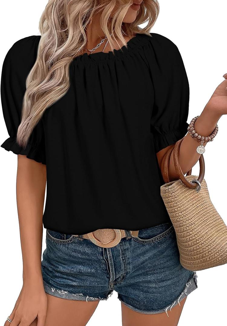 EVALESS Womens Tops Off The Shoulder Blouses for Women Dressy Casual Cute Puff Sleeve T Shirts Fashion 2025 (Large, Black)