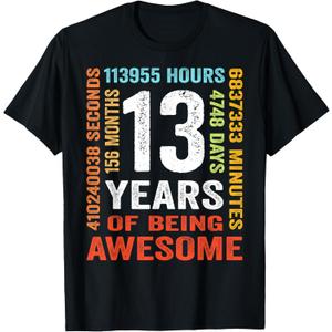 13 Years Old 13th Birthday Gift Vintage 156 Months Boy Girl T-Shirt, M