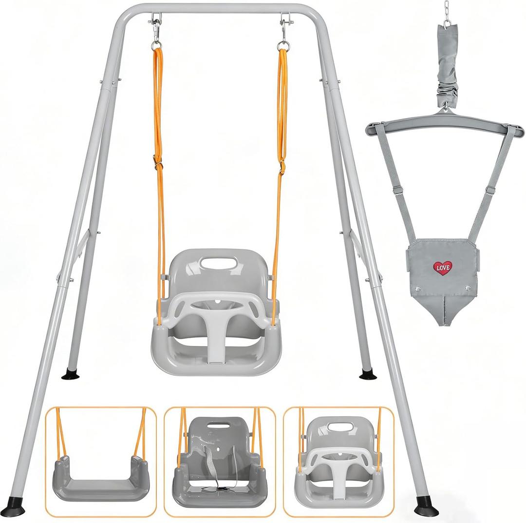 2 in 1 Toddler Swing  Jumper with Frame, Outdoor, Indoor, Baby Swing with Safety Belt for Indoor and Outdoor Use, Foldable Metal Stand & Clear Instructions, Easy to Assemble