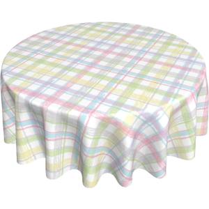 Spring Easter Tablecloth Round 60 Inch Pastel Plaid Colorful Checkered Print Holiday Circular Table Cloth Seasonal Farmhouse for Indoor Party Kitchen Dinner Picnic Tabletop Decor (Yellow Green Purple Blue Pink)