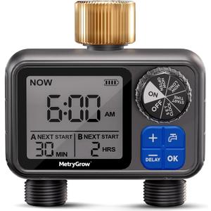 Sprinkler Timer, Programmable Irrigation Water Timer with 2 Brass Inlet for Garden Hose, Automatic Watering System for Yard Lawn, Rain Delay (Pewter)