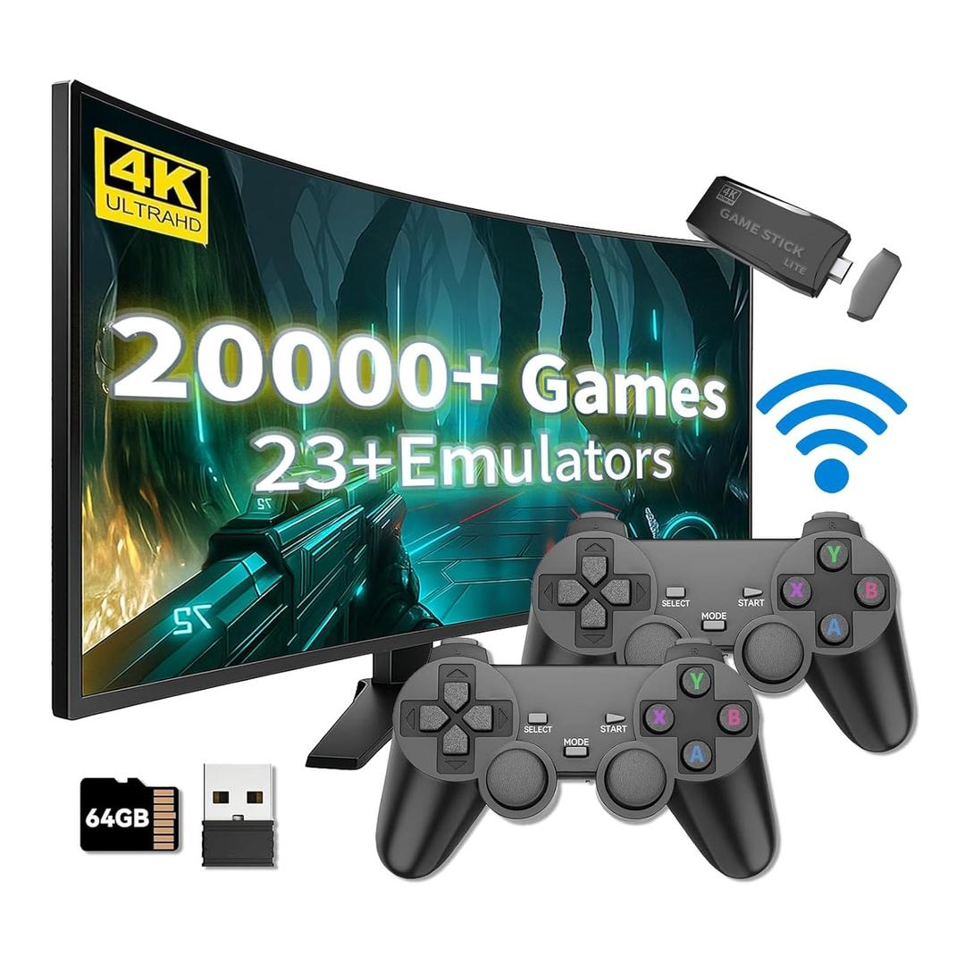 2025 Retro Game Console Pro  4K Plug & Play TV Gaming Stick with 20,000+ Classic Games, 23 Emulators, 2 Wireless Controllers Included